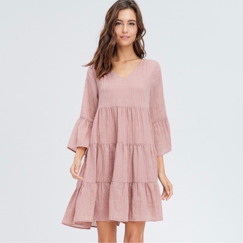 LAST 1! Crescent “Cindy” Babydoll Dress Dusty Rose - Picture 2 of 8